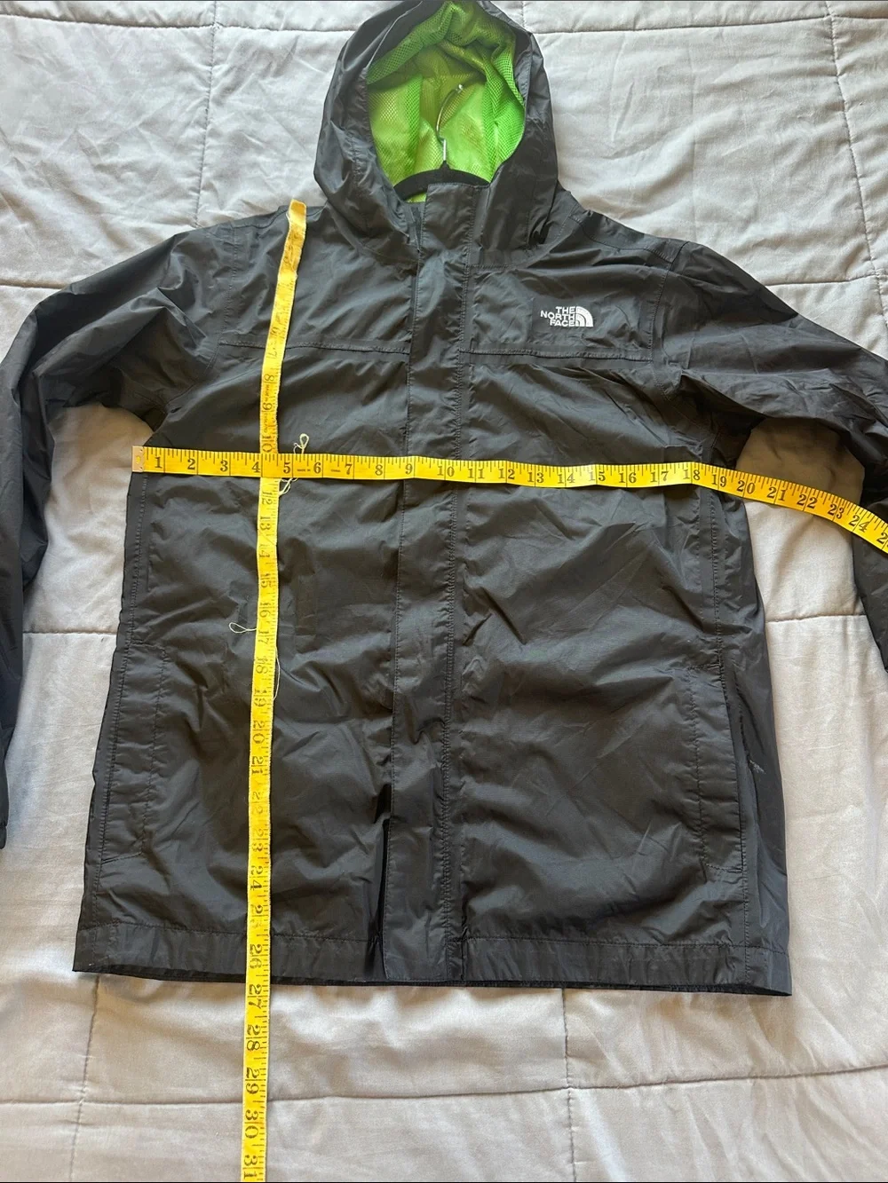 The North Face Boys  Black Rain Jacket with Neon Green Trim